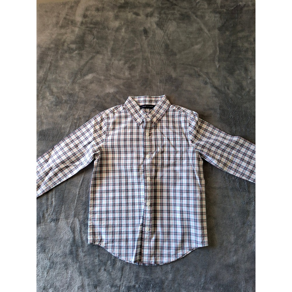 Janie and Jack Boys Plaid Long Sleeve‎ Button Down Shirt Size 4 Navy Coral White
